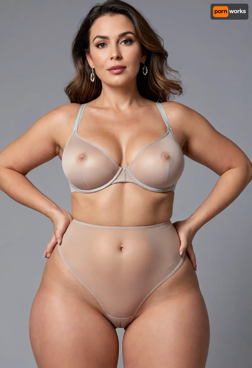 50 year old milf, * Face and Expression, She has a full, rounded face with defined cheekbones and a confident, expressive gaze. Her eyes are captivating light blue-green and highly detailed. She wears polished makeup, highlighting her luscious, full lips with lipstick. Her thick, expressive eyebrows frame her attentive gaze. * Hair, Her hair is styled in soft waves, featuring a light brown base with warm caramel and amber highlights, complemented by subtle gray streaks that contribute to her sophisticated, mature aesthetic.
🏋️‍♀️ Physique and Body Shape
She possesses a dramatically voluminous, plus-size figure with significant, soft density distributed across her frame, presenting a powerful, sculpted silhouette. * Upper Body, She has an ample, full chest which is robust and naturally shaped. Her torso is full and well-developed, creating a smooth, substantial curve from her bust down through her abdomen. * Lower Body, She possesses exceptionally wide hips that transition into powerful, full and substantial thighs. Her voluminous posterior shows immense rearward projection, creating a striking, rounded profile. The overall impression is one of immense, sculpted volume and strong curves. * Skin Texture, Her warm, light beige skin displays a natural, realistic texture, presenting an authentic and body-positive portrayal of a mature figure.
👗 Attire, Control Mesh Set, (#7), Garment Type and Fabric
The intimate wear is a matching set of a supportive bra and high-waisted brief, constructed from a strong, non-sheer power-mesh fabric in a solid black.
Fit and Contouring Emphasis
The set is engineered for maximum support and a smooth, sculpted appearance, treating the figure as a strong foundation. * Bra Fit, The bra features a full-coverage cup with strong underwire and wide, fixed shoulder straps, designed specifically for excellent lift and support of the ample chest. The fit is secure and highly functional. * Brief Fit, The high-waisted brief comes up well over the navel, covering the entire midsection. The power-mesh lies smoothly, sculpting and compressing the figure for a streamlined, clean line under clothing. The bottom provides full coverage of the posterior. * Overall Effect, The combined garments create a powerfully sculpted base layer, where the volume of her figure is contoured and smoothed by the strong, technical fabric, resulting in an elegant and controlled shape.
The woman is posed in a safe, confident manner that highlights the commercial, functional nature of the intimate wear. * Pose, She is standing confidently at a slight angle, with one hand near her neck, adjusting a simple piece of jewelry, (such as a pearl necklace or earring), . * Setting, She is in a minimalist, bright commercial studio, emphasizing the "ready-to-wear" and supportive nature of the garment. The context is entirely focused on fashion and fit, not suggestion., bottomheavy, big, ass, huge, gigantic, thick, thighs, massive, <lora:bottomheavy_v1_sdxl_LoRA:.8>