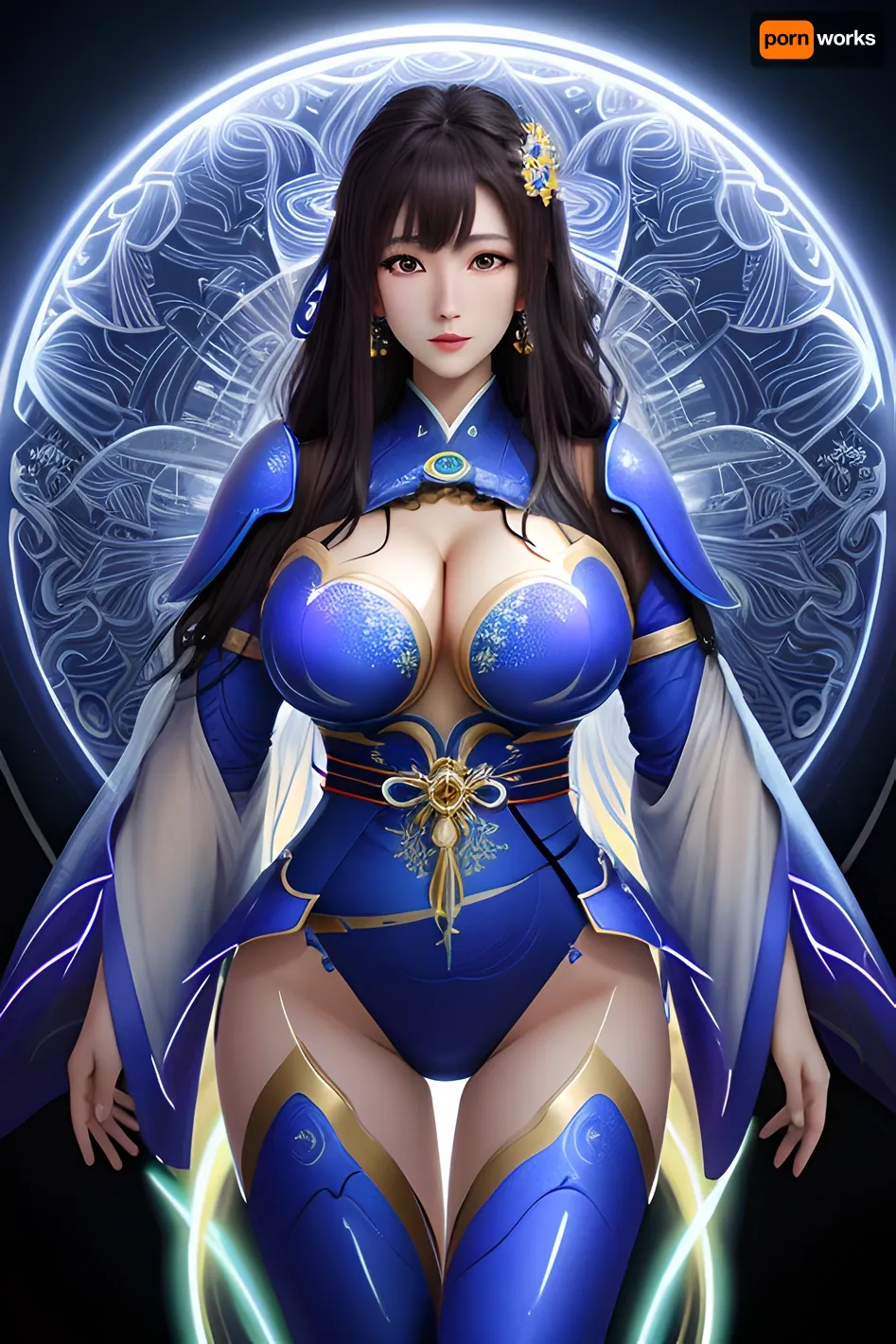 The AI generated a high-quality pornographic picture with the keywords "AI, generate, porn, picture: xxmixgirl, Masterpiece, high quality" and featured a translucent luminous body with huge breasts