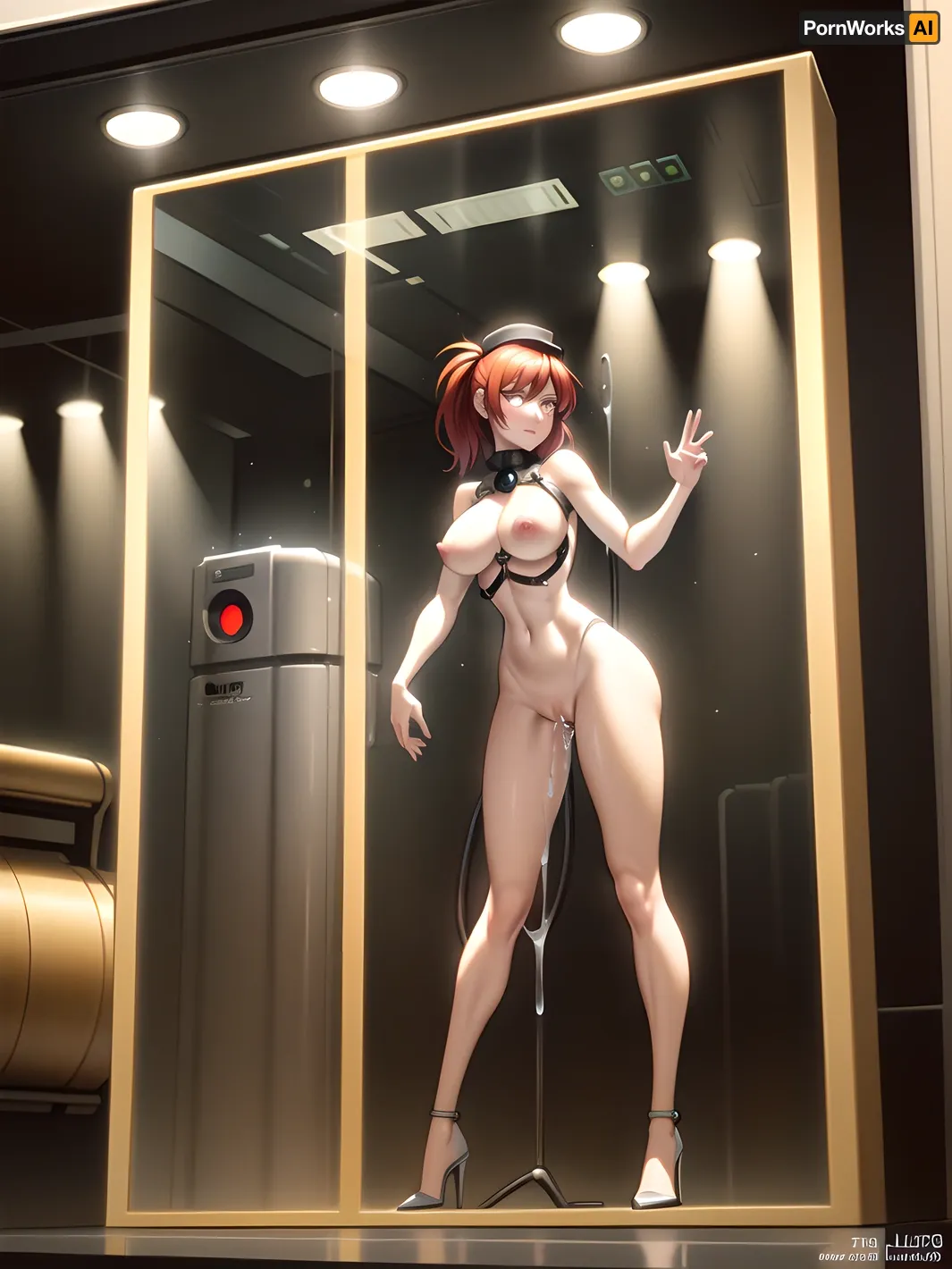 text_was-dieselpunk, text_retrofutur, art of Alexey Lipatovmale pov, giant man's pov a miniwoman, as, human-fleshlight, miniwoman body, encased in containment tube, cylindrical, tube frame, tight around chest and upper abdomen, her ass and legs protruding out the open bottom of the tube, bottom and her upper body are encased, in cylindrical tube, (a sex machine holds the miniwoman, in the air), (a machine pushes the miniwoman, pussy down onto a giant realistic cock), miniwoman, dieselpunk automaton, impossibly stature, 18 year old, torpedo tits, hourglass figure, hyper realistic, lifeless eyes, perfect mouth, riding giant cock, hyper penetration, (medium stomach bulge1.3), cum, miniature fuckdoll, adult woman Full torso view 8K, UHD, perfect hands, realistic, best shadows, goosebumps, full body, detailed hair, (empty-eye contact), 1, thousand-yard stare, (mind break), 1.9, (slack-jaw), 2, fucked silly, (drooling), 2.4, brainwashed, hypno-face, hypnotized, hypnotised, (1940's hairstyle, natural red hair), cyborg, diesel-tech, cables, wires, pistons cum, precum, (excessive cum), 1.7, ((((single woman)))), background of dieselpunk machinery, clone-tube, <lora:clone-tube-v1-000008:.5>, (container), inverted nipples, legs open, swollen labia, large areolas, puffy nipples, perky breasts, Ultrarealistic Photography, insanely detailed and intricate, Lifelike, Authentic, True-to-life, Genuine, Natural, Cinematic Lighting, Dramatic, Theatrical, Atmospheric, Evocative, Mood-setting, Award Winning Photography, Acclaimed, Recognized, Celebrated, Honored, Sharp Focus, Crisp, Clear, Precise, Well-defined, Distinct, Masterpiece Photography, Iconic, Exceptional, Extraordinary, Stunning, Magnificent, Studio Photography, Controlled, Polished, Professional, Refined, Perfected, Nikon, High-quality, Reliable, Durable, Precision-engineered, No Filter Photography, Natural-looking, Unedited, Raw, 8K Photography, High-resolution, Crystal-clear, Ultra-detailed, Immersive, Cutting-edge, Realistic Skin Texture, Photorealistic, Hyper-realistic, Realistic, Hyper Realism, Intensely realistic, Extremely lifelike, crotch, on, glass, <lora:concept-pussy_on_glass-v1:.5>