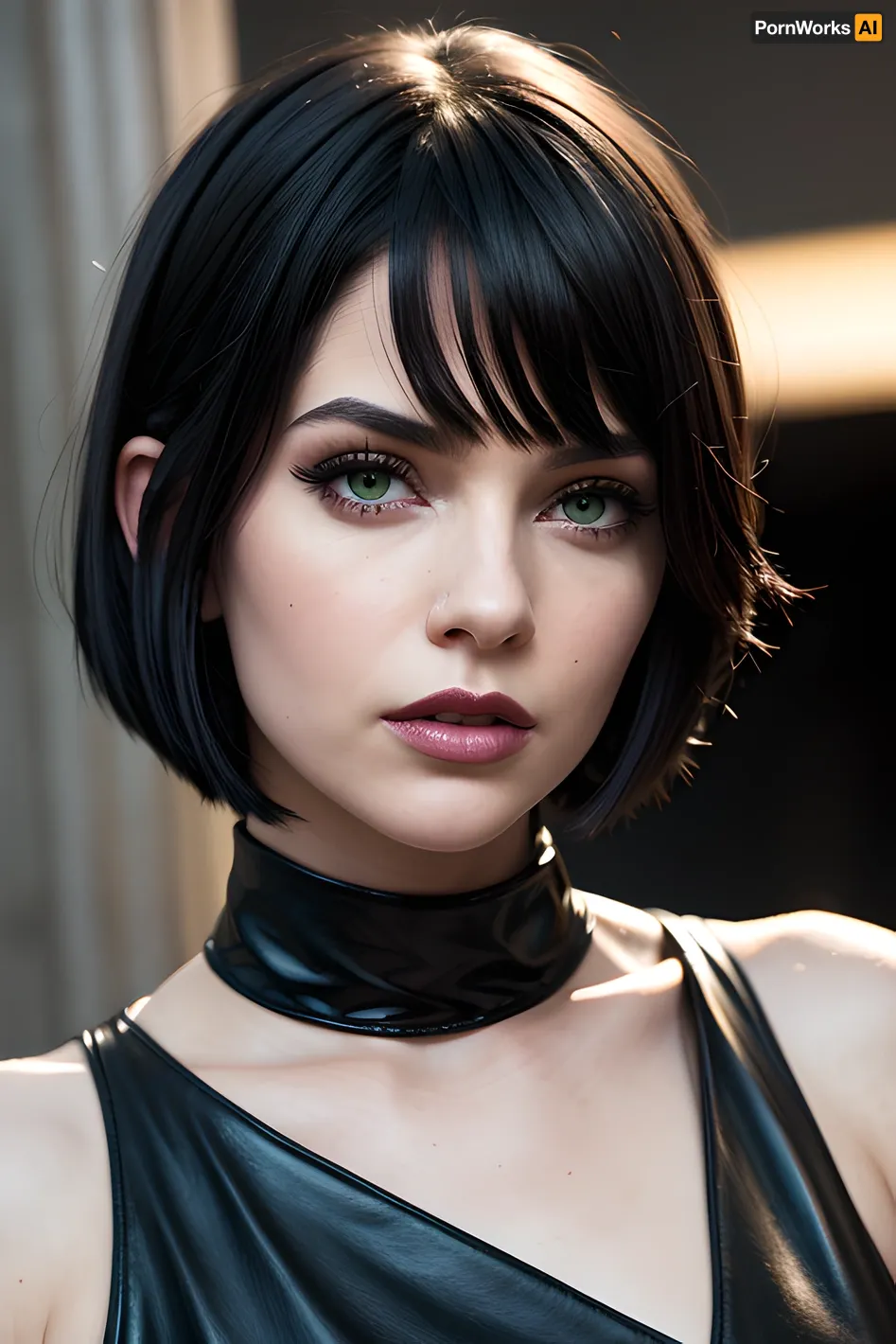 The cute tall goth girl with black bob haircut and green eyes stood in front of the mirror admiring her new short pixie cut. She couldn't help but smile as she ran her fingers through her newly cropped hair