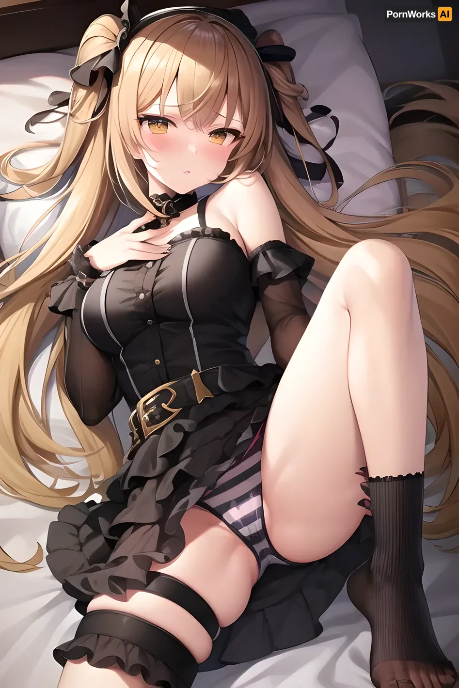 The tall, ups-and-coming artist was known for her highly detailed and realistic artwork. One day, she decided to try something new - creating a pornographic picture with an AI assistant. As she lay on the bed with flushed cheeks and cute