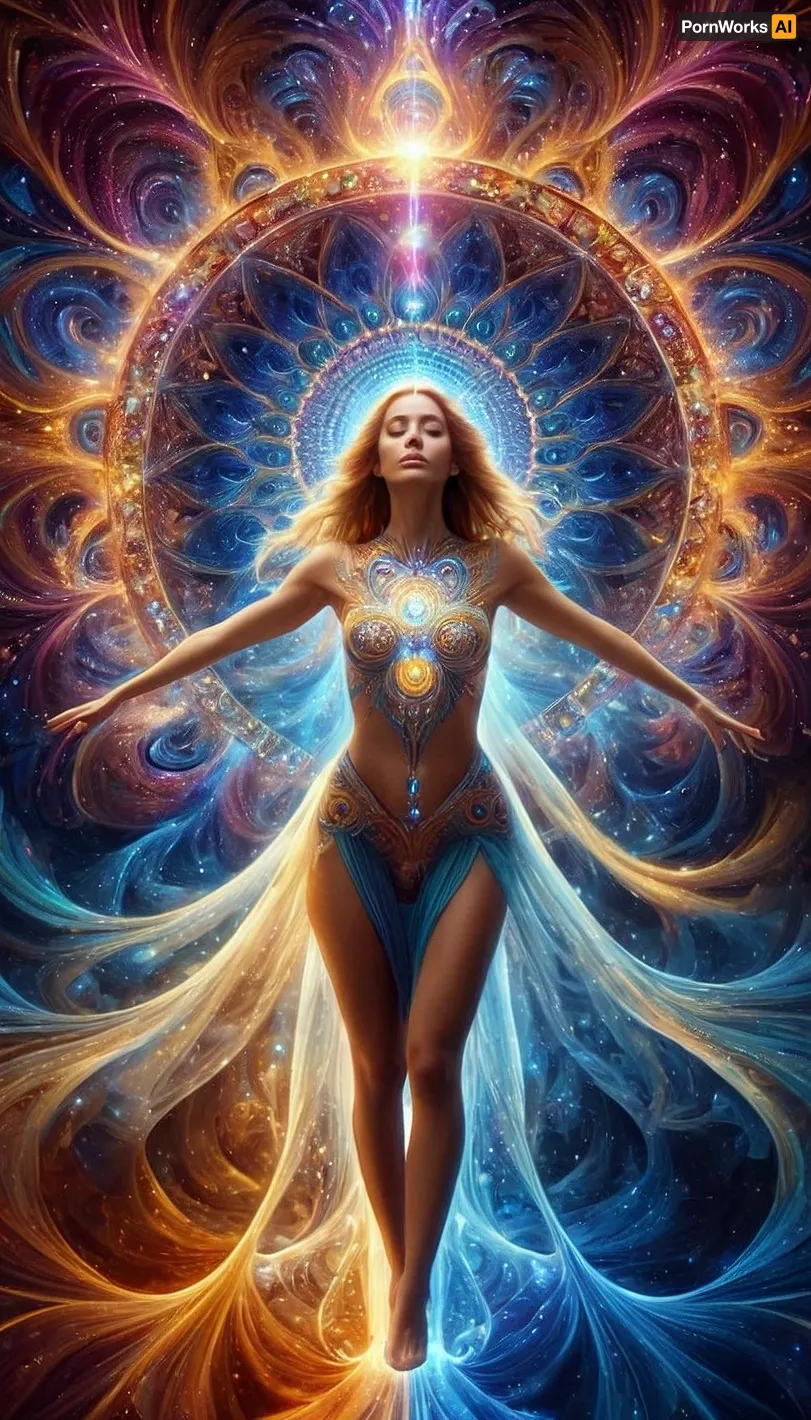 You find yourself in a realm unlike any other, where the boundaries between reality and imagination blur. Colors swirl and blend into one, creating a kaleidoscope of sensations that defy description. Geometric patterns spiral and stretch with every breath, creating