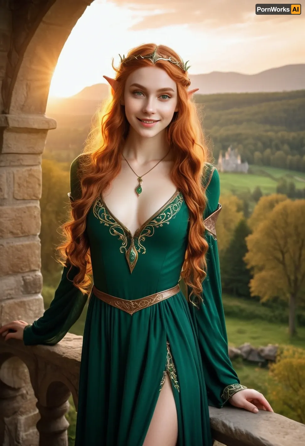 In a medieval world, where nature and technology coexist, an 18-year-old elf girl named Lilith was browsing through her camera's photo gallery. She stumbled upon a picture of herself in a medieval outfit, wearing makeup and holding a long