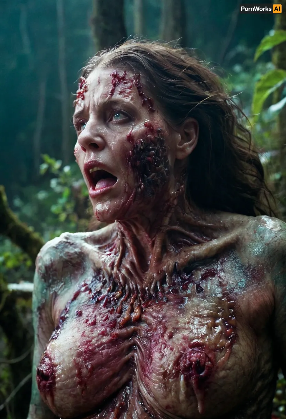 The AI generated a picture of a woman with an XL meat sack and rotten monster woman