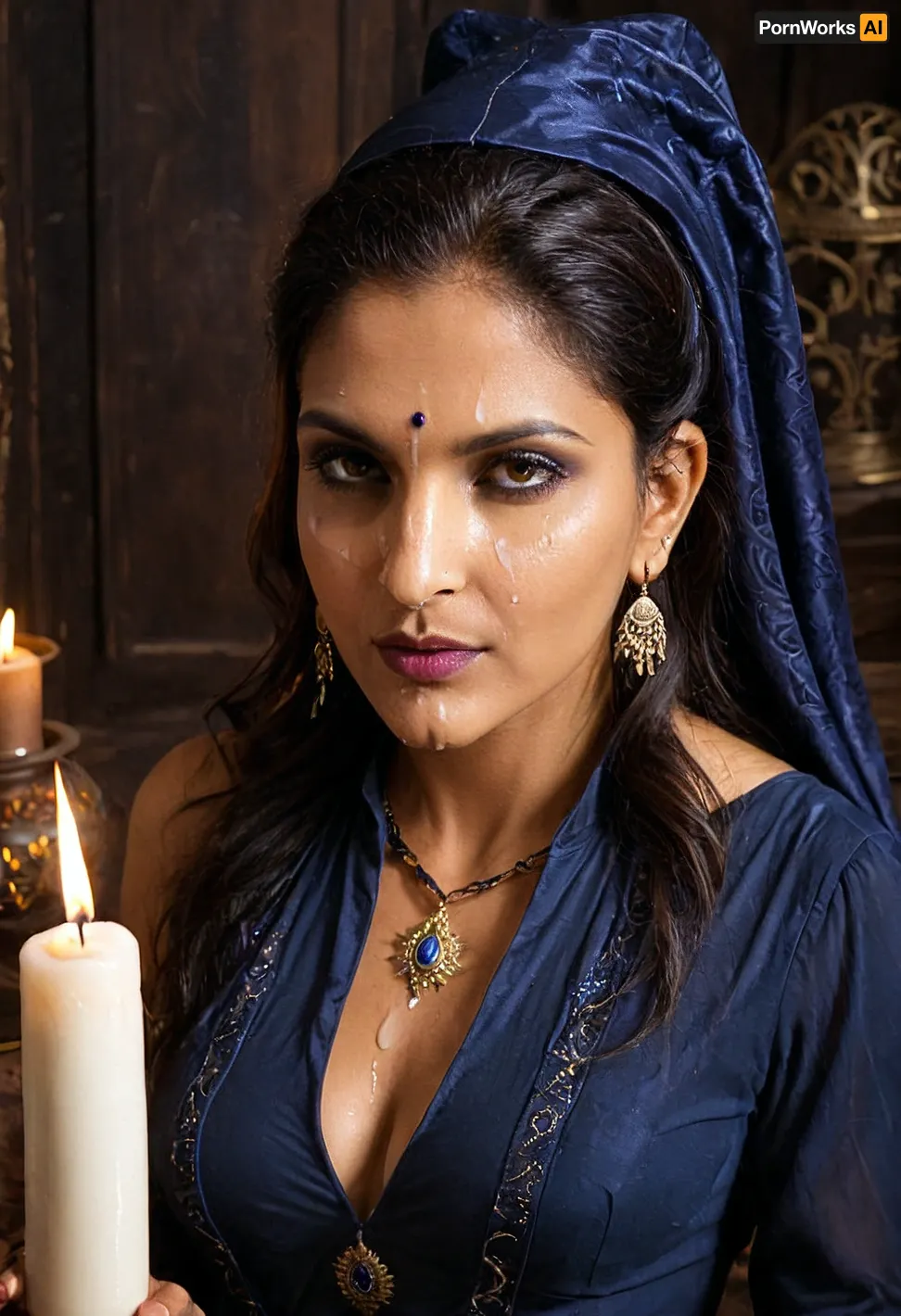 In a world where technology had advanced to the point of creating advanced AI, a woman named Lily was walking through an ancient jewelry store when she noticed a purple smoke emanating from one of the necklaces on display. As she approached, she saw that