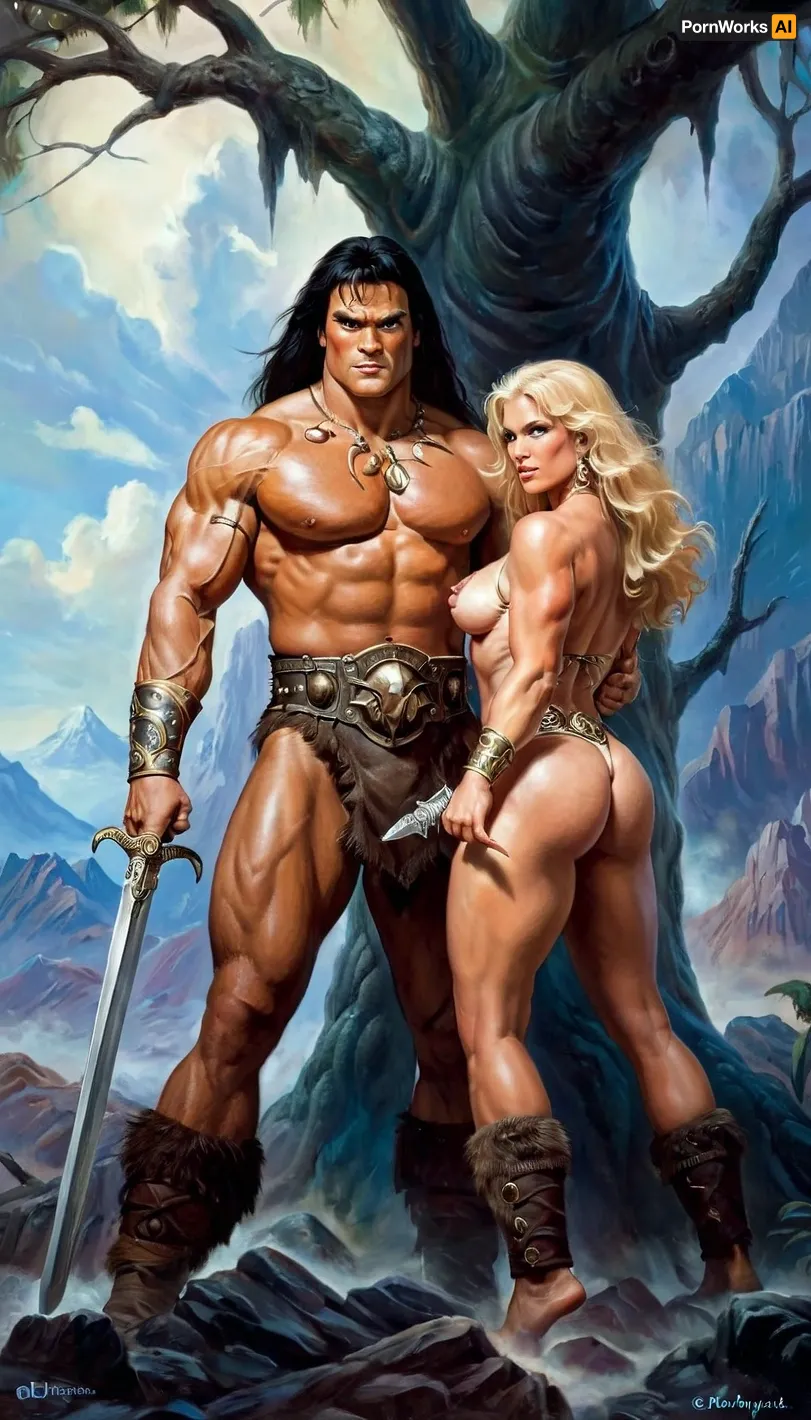 Conan, the Barbarian, was a powerful warrior with a massive build and impressive strength. He wielded his mighty sword with deadly precision, taking down enemies with ease. His blue eyes were piercing and his blonde hair shone in the sunlight