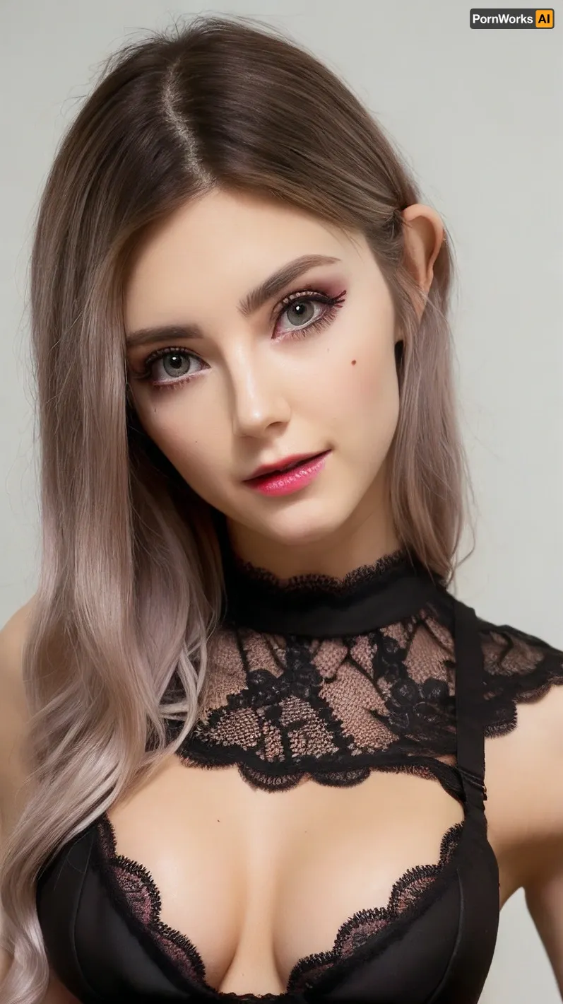 EVA ELFIE, женщина с длинными черными волосами и пирсинговыми голубыми глазами, стояла перед зеркалом, восхищающим ее отражение. На ней были плотно украшенные черные кружевные трусики, которые отлично обнимали ее кривые. Когда она скорректировала ремни
