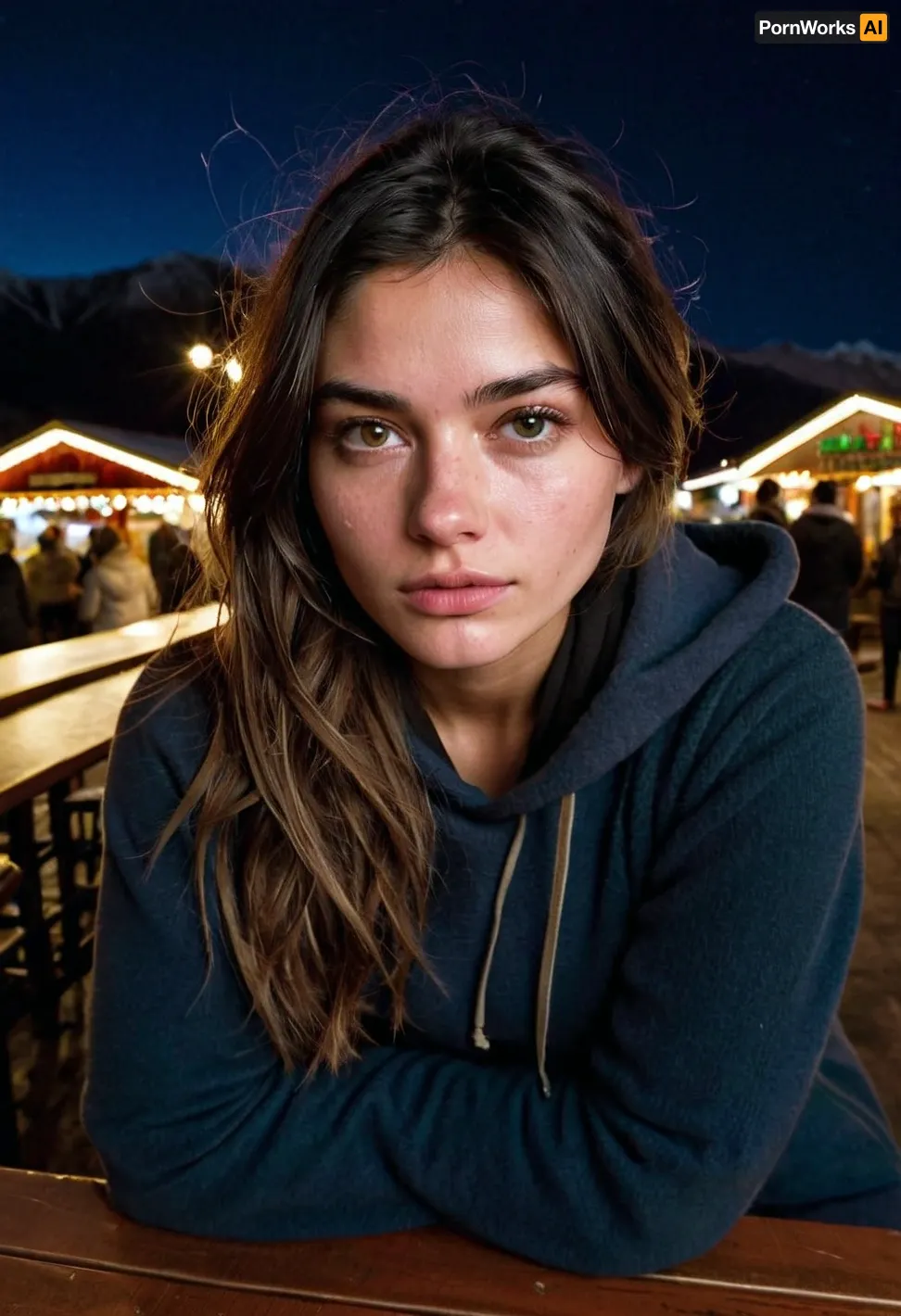 The photo shows a young woman with a black face, skin pores, and has a mountain on the background. She is wearing black facial features and her eyes are full of life. Her date is smiling at the camera with his dimples showing. The