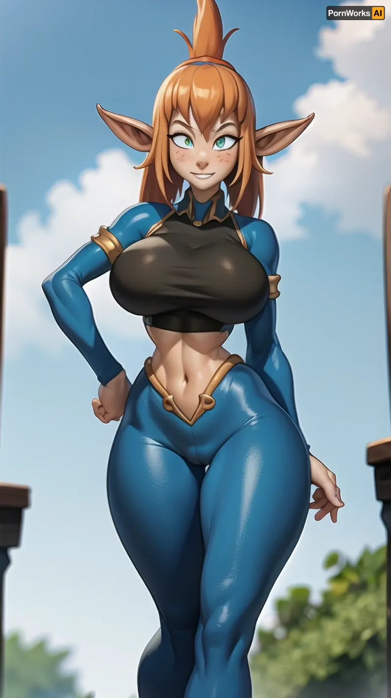 The AI generated porn picture of a red-haired elf with freckles, high quality, and 1k uhd was a masterpiece. It had detailed background and wide hips. The gap between the thighs was visible, and the hair was parted