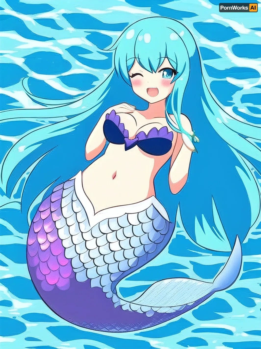Once upon a time, there was a mermaid who lived in the depths of the ocean. She had long, flowing hair that shimmered in the sunlight and sparkled like diamonds. Her skin was as smooth as silk and her eyes were as