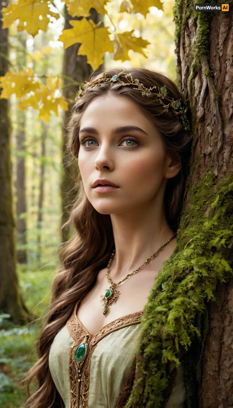 Elara was the guardian spirit of the enchanting forest, where every living creature and every blade of grass was as beautiful as an emerald. Her hair was a shimmering cascade of deep green that fell in waves down her back, and her
