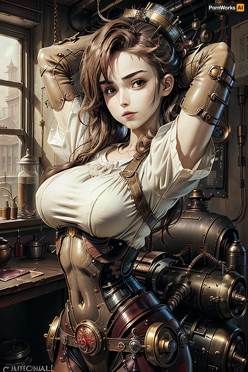 Emily discovered a unique arm in an abandoned building and experimented with it, discovering that it had natural breasts that were the envy of many women in the city. She became fascinated by this new technology and began experimenting with different poses and expressions for her robots