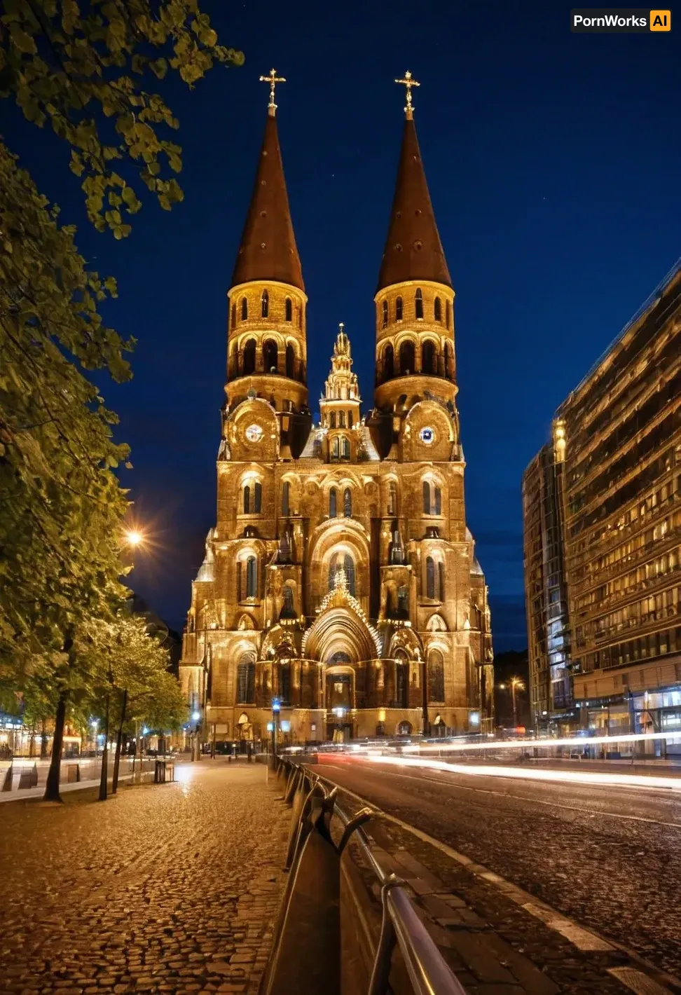 In 1945, the streets of Berlin were still filled with rubble and debris from the war. The Kaiser Wilhelm Memorial Church stood tall and proud, its tower reaching towards the sky. As I walked by, I couldn't help but notice a group