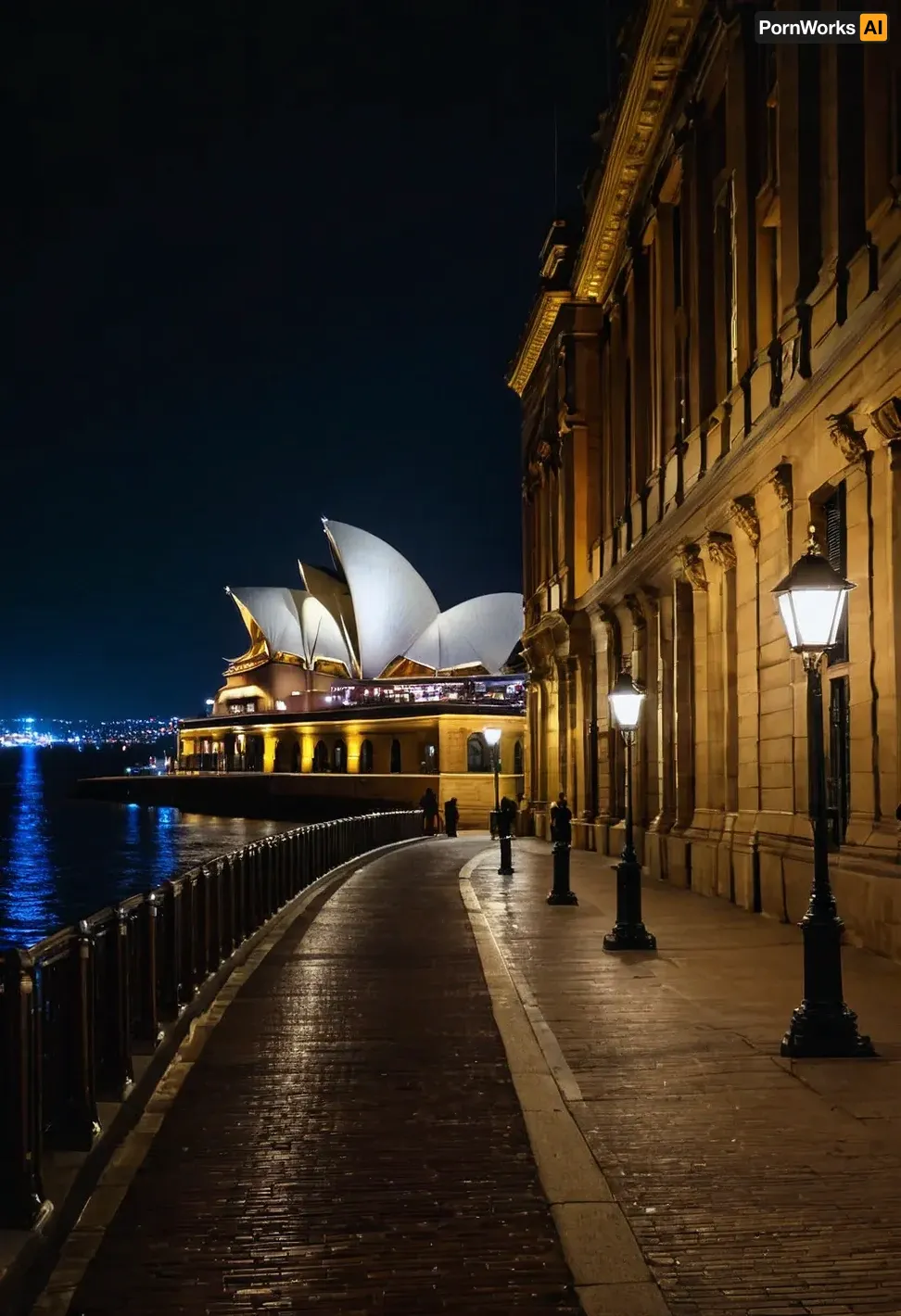 Sidney, Australia's picturesque city by night, captured in a street scene with opera house and water view