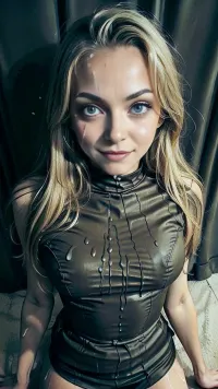 A Russian TikTok model with long blonde hair, big green eyes, and sensual smile posed for the camera with a seductive look on her face. She thought about how much cum would be generated by the AI porn model
