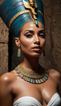 The queen of Egypt, Nefertiti, sat in her bathtub with her servants washing her. She was deep dark black nubian african egyptian queen nefertiti style is washed by her servants, bathing