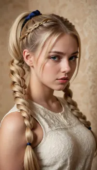 A pornographic picture of a beautiful blonde 18-year-old woman with ponytails and lewddungeon walls was generated using an AI model