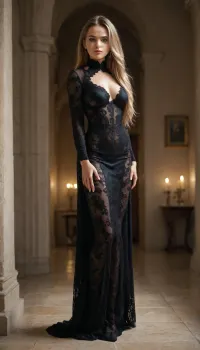 maked ass, insanely beautiful slim slender woman, very long blond smooth hair, ultra long hair, long intricate skin tight black lace bodysuit skirt, in outer courtyard of german castle, warm light, warm colors, full body portrait, perfect face, perfect eyes, large, breasts, big, boobs, huge, tits, <lora:Beautify-Supermodel-SDXL:.5>, <lora:bombshell_v2:.6>, <lora:256210_training_data:1>