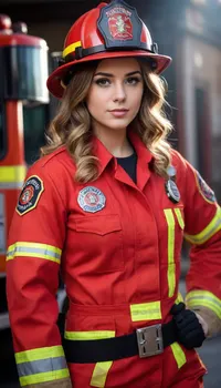 A 25-year-old girl in a sexy firefighter costume