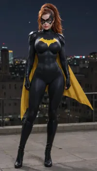 red hair, high ponytail, batgirl mask, masked face, sexy, big tits, big ass, full batman armor, skinny, slim, athletic, muscles, strong, fit, muscular, tight fitting batgirl armor, bimbo, huge tits, huge ass, standing on a rooftop, night, cityscape in background, portrait shot, front view, full body in picture, muscle_bimbo, extra busty, huge boobs, huge butt, big boobs, superhero pose, large, breasts, boobs, tits, bottomheavy, big, ass, huge, gigantic, thick, thighs, massive, massive tits, huge giant round tits, batman armor, batgirl armor, Batman, Beyond, detailxl, <lora:Muscle_Bimbo_SDXL:.8>, <lora:bombshell_v2:.8>, <lora:bottomheavy_v1_sdxl_tags:.8>, <lora:Batman Beyond:.8>