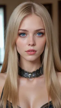 an, (extremely hot and sexy:1.7), 25yo woman. average-height stature and build would best be described as toned. fair skin and blue eyes, and, ((very long:1.5), blonde hair:1.5), (in a face-framing haircut:1.5), . wearing a slave collar, style is boho., <lora:detailed_notrigger:1.5>