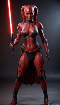 red skin twi'lek female, black tatu full body, very big breast, long lekky, red lightsiber, curvy body, evil grin, Sith Lord, Darth Talon, Star Wars, red lightsaber, stormtrooper, Male, Twi'lek, Female, <lora:StormtrooperXLV1:.5>, <lora:twi'lek:.5>