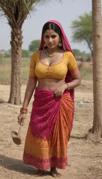 very gorgeous indian milf busty thick figure married rajasthani wife wearing a indian village dress and doing work in village fields