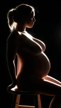 Eleganza senza tempo: un ritratto iperrealistico in nero e retroilluminazione - un racconto di femminilità e gravidanza