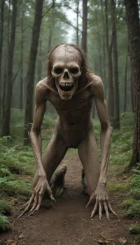 the creature looks like a creepy mix of animal and tree. It seemed to have grown out of the ground, with long, gnarled limbs that seemed to bend in any direction, and its arms, if you can call them that, were also long and thin, ending in curved needle claws, clearly of a woody texture. No body, no head, just a tangle of branches, bone plates, and ribs., moody, forest, <lora:363711_training_data:.5>