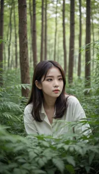 manhwa beauty, huwai, forest, blur, many green plants, leaves, <lora:20231122-1700582714007-0001:.5>, <lora:255596_training_data:.8>
