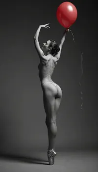 (monochrome:1.5), ((full body backside view)), ((Rough charcoal sketch on white paper)), (23 years old nude skinny ballet dancer doing slit), (perfect face:1.3), perfect beauty, ballet shoes, ((skinny figure:1.3)), skinny ass, perfect asshole, (arms stretched upwards:1.3), holds, (a solo red balloon floats above her on a long string:1.2), ((naughty pose)), ((clean line art)), high resolution, 8k, photorealistic