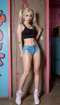 (abstract graffiti background:1.4), japanese american fusion pop art illustration, BREAK pastel punk bad girl, 1girl, cute, full body, [], creative, formal costume design, 0.2, official art, albino, punk hair, iridescent beige hair with azure highlights, Rope Braid, soft red lighting, denim shorts, desert rune knight lord, sexy armor, magenta hair, Side Swept Curls, leg up, in a abandoned club, in a frozen, streamline moderne machine shop, bombshell hair, blonde hair, twintails, crucifixion, 1.5, lbw=ALL, bmbplora, photo, portrait, <lora:EnvyPopArtXL01:1.5>, <lora:EnvySpeedPaintXL01v11:2>, <lora:bimboxl_02:.8>, <lora:real-humans-PublicPrompts:.8>