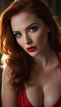 ZipRealism

An intimate portrait of beautiful young woman with long vibrant auburn hair falling in loose waves over her shoulders, dressed as a Jessica Rabbit wearing her deep cut red dress, with heavy smoky makeup and eyeshadowg.

She is smiling sensually, and her expression is seductive. The background is a light gray wall with subtle vertical stripes., close-up, (smooth skin, flawless porcelain skin), (beautiful hair, voluminous hair, luxurious hair, vivid red hair and lips), (huge breasts, deep cleavage), (seduction, sensual:1.4), (dramatic lighting, split lighting, focus on eyes, shallow depth of field, analog lens:1.6), High-resolution, hyperrealistic, detailed, 8k, 4k, uhd, cinematic, portrait, realistic, <lora:add-detail-xl:.4>, Stable-Yogis-Makeup-Enhancer-XL