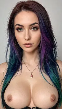 (Masterpiece), hyperrealistic render of a 25 years old woman, (goth_baddie:1.25), (intricate), ((glowing fluorescent color pallet)), (full body view, most of body in view), (looking at viewer), the most beautiful woman, perfect_skin, multicolored hair with multicolored_streaks, long hair, beautiful model face, detailed realistic face, pointy chin, puffy lips, detailed eyes, large perky natural breasts, ((focus on generating perfectly sculpted breasts)), firm tits, cleavage, perfect nipple placement, (nipple symmetry), semi_toned, slender, athletic_curvy, hourglass figure, highly detailed, intricate details, (best, quality), well-proportioned, intricate small partial_hair_braid, (amazing, curves), (photorealistic), natural, beauty, glowing, fluorescent, fluxenh4nce, ARW, detailxl, <lora:FLUXEnh4nce:2>, <lora:SDXL LoRA ARW Color palette:2>, <lora:Misses91:2>