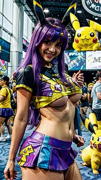 A young female body with a crop top and short skirt was the talk of the con, with her perfect skin, smile that could light up any room, and a body that made heads turn. She had perfect skin, a smile that could light up