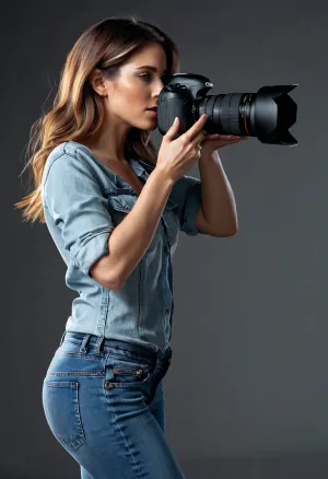 Ein professioneller Fotograf nahm mit ihrem Canon EOS 5D Mark einen kompletten Körperschuss mit einem Canon EOS 5D Mark mit einem Canon EF 50mm f/1.8 STM Objektiv. Sie positionierte die Kamera in einem Winkel, der ihr zeigen würde