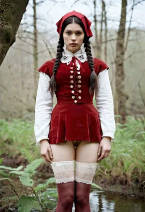 一张维多利亚时代的老照片,一个年轻的美国原住民妇女站在一个茂密的木质沼泽前,她裸体露出,上面是一块古董风格的文字封面和维多利亚时代的服装. 图像为高分辨率并生成