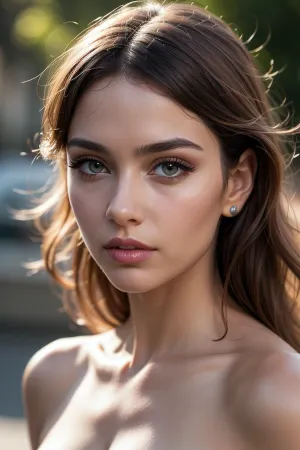 女人的化妆品很完美,有美丽的眼妆和完美的发型. 她有一件完美的脱肩礼服 从她美丽的肩膀上看出来 她乱发的头发 增加了完美的整体外观