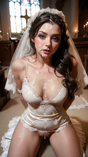 The professional model in the wedding dress seduces men with her stunning beauty and full lips, sharing her experience with others through seduction