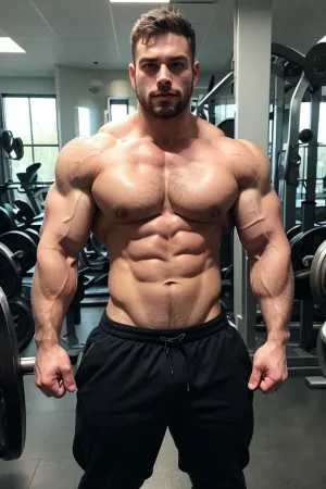 El hombre en la imagen era sin camisa, sus músculos abultando y brillando con sudor. Tenía un esmirante en la cara, como si supiera algo que el espectador no lo hizo. Sus ojos eran oscuros e intensos, como si él