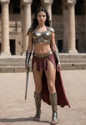 L'armure de Livia était une caractéristique frappante qui exigeait l'attention dans l'arène. Sa conception a combiné des éléments de différentes époques, le rendant à la fois élégant et intimidant. Le casque avait une forme angulaire avec deux cornes qui surpassaient de ses côtés, tandis que sa poitrine