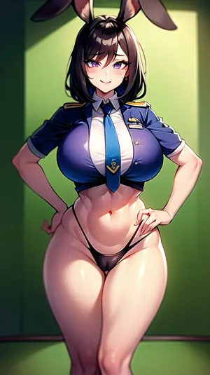 जूडीहॉप्स, एक आश्चर्यजनक बनी, जो शानदार घटता और आश्चर्यजनक त्वचा के साथ, अपने कूल्हों पर अपने हाथों के साथ स्टूडियो लाइटिंग के सामने खड़ा था। उसकी आँखें आधा बंद हो गई क्योंकि वह कैमरे पर ध्यान केंद्रित करती थी, और उसकी फुरी बॉडी थी