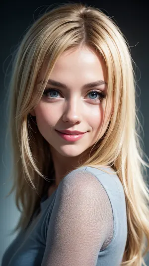 A hyperrealistic portrait of a girl with dimples on her cheeks and a sweet smile was created using a combination of hyperdetalization, filigree, and backlighting techniques. The artist used a variety of shades to create the