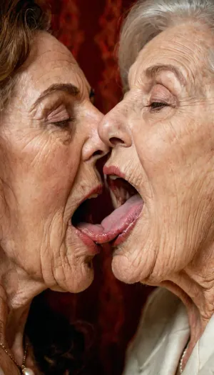 Two women in their sixties and forties were naked and intertwined on a bed, lost in passion as they explored each other's bodies