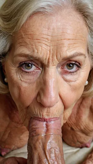 The old wrinkled supermodel woman was sucking and licking a huge anatomically correct circumcised penis on her phone