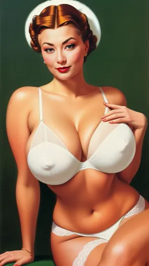 Una bella donna russa che indossa un pesante reggiseno bianco vecchio stile con grandi tazze stava sollevando il suo seno con le mani, mesmerizing e seducente