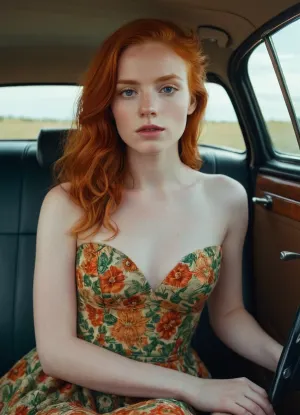 La joven pelirroja conducía su coche cuando notó a un hombre mirándola desde la ventana. Ella rápidamente bajó su vestido y empezó a sentirse avergonzada. Mientras conducía, no podía evitar notar que el hombre tenía una erección enorme