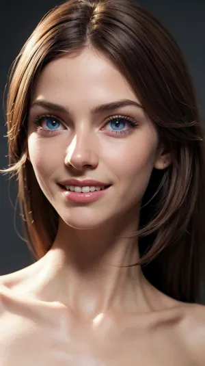 Ein atemberaubendes Porträt eines schönen 18-jährigen Mädchens mit dunklen roten Haaren und hellen blauen Augen wurde von einer KI mit fortschrittlicher Technologie geschaffen. Der Künstler nutzte fortschrittliche Technologie, um jedes Detail ihrer Schönheit zu erfassen, so dass sie aussehen, als ob sie lebte