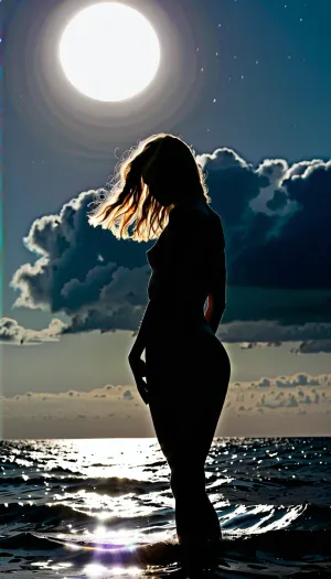 The girl stood on the edge of the choppy ocean, her thin shoulders and fragile legs exposed to the salty air. Her dark hair was short and curly, framing her delicate face. Her wide eyes were large and round, reflecting the dim