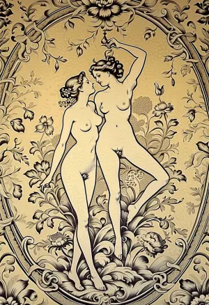 丰满的房间充满了古典和花卉般的艺术作品,以一幅裸体的人做爱的单色照片为特色. 安娜、玛利亚、加斯韦特和史蒂特被藏在远处